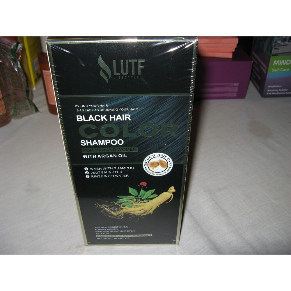 Lutf Lifestyle Black Hair Color Shampoo 3-In-1 w Argan Oil For Men & Women 19oz